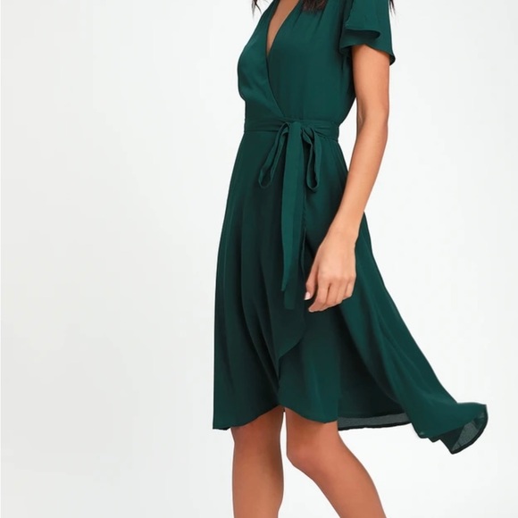 Lulus emerald green midi wrap dress - Picture 2 of 4